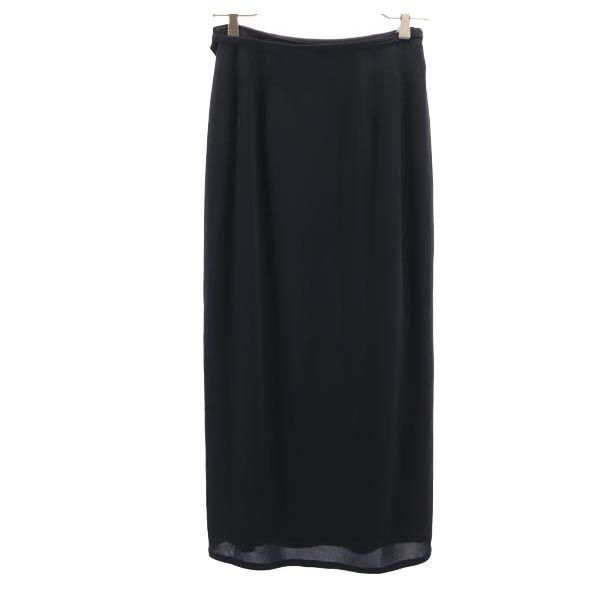 日本製 ロング丈 ラップスカート 38 ブラック系 ウエストリボン レディース