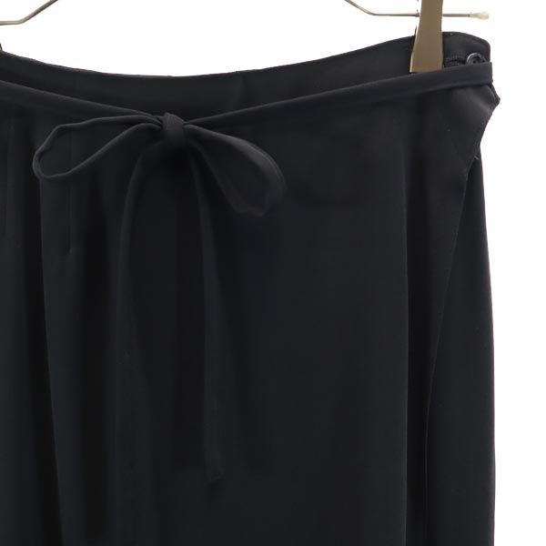 日本製 ロング丈 ラップスカート 38 ブラック系 ウエストリボン レディース