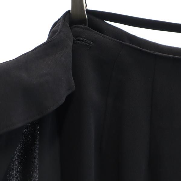 日本製 ロング丈 ラップスカート 38 ブラック系 ウエストリボン レディース