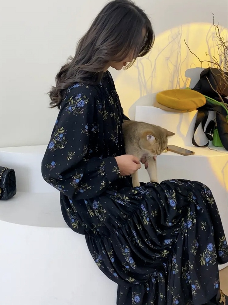 フレンチドレープロングドレス秋の女性2023新しいお茶は長袖の花柄ドレスのサブセット全体を着用してください フレンチドレープロングドレス秋の女性2023新しいお茶は長袖の花柄ドレスのサブセット全体を着用してください