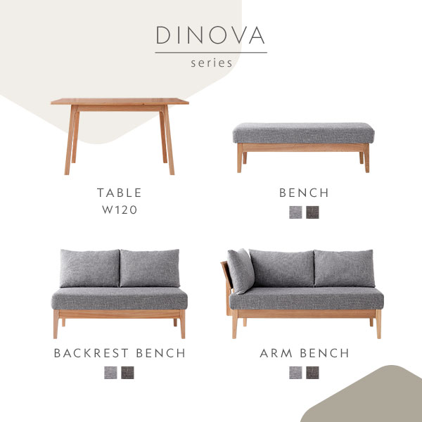 ダイニング ベンチ 単品 [ アーム付き グレー ] 木製 天然木 背もたれクッション カバーリング仕様 洗える 組立品