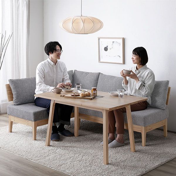 ダイニング ベンチ 単品 [ アーム付き グレー ] 木製 天然木 背もたれクッション カバーリング仕様 洗える 組立品