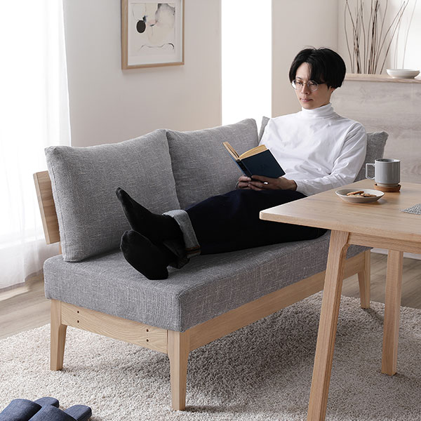 ダイニング ベンチ 単品 [ アーム付き グレー ] 木製 天然木 背もたれクッション カバーリング仕様 洗える 組立品