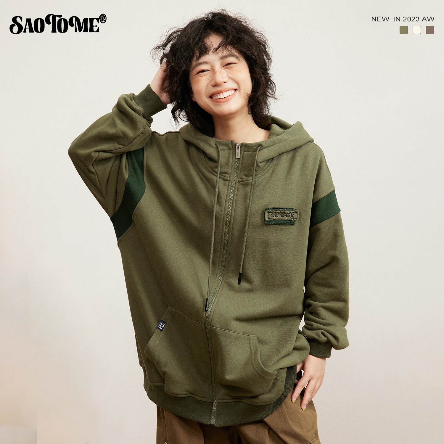 早乙女慶子 Saotome Saotome 日本のコントラストカラーのパッチワーク カーディガン フード付きスウェットシャツ ゆったりと多用途のジャケット メンズ レディース 早乙女慶子 Saotome Saotome 日本のコントラストカラーのパッチワーク カーディガン フード付きスウェットシャツ ゆったりと多用途のジャケット メンズ レディース