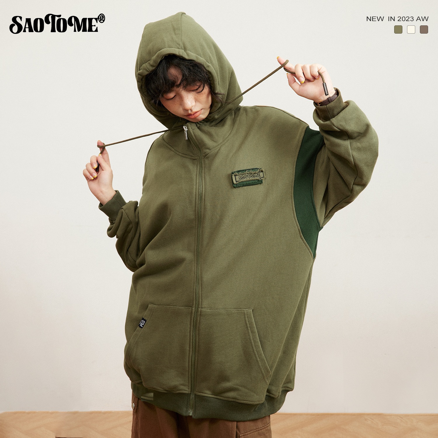 早乙女慶子 Saotome Saotome 日本のコントラストカラーのパッチワーク カーディガン フード付きスウェットシャツ ゆったりと多用途のジャケット メンズ レディース 早乙女慶子 Saotome Saotome 日本のコントラストカラーのパッチワーク カーディガン フード付きスウェットシャツ ゆったりと多用途のジャケット メンズ レディース