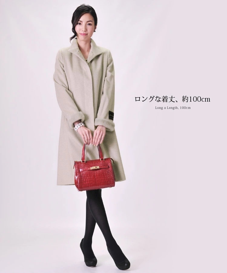 カシミヤロングコートミンクファー付 カシミヤロングコートミンクファー付