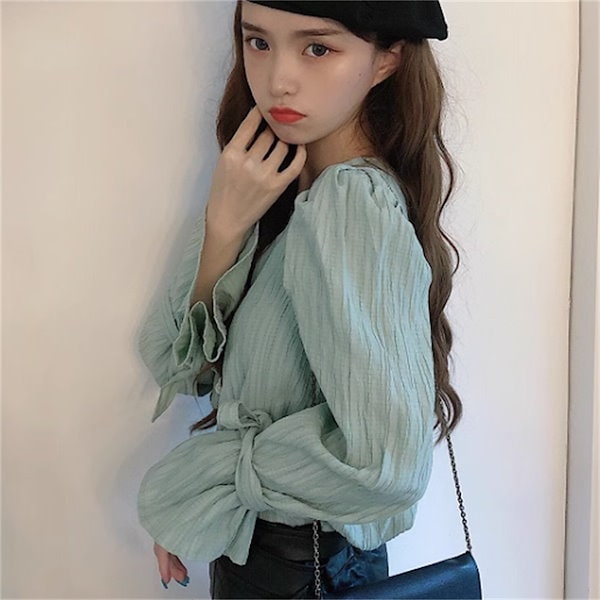 Qoo10] トップス ブラウス ロング丈 萌え袖 袖