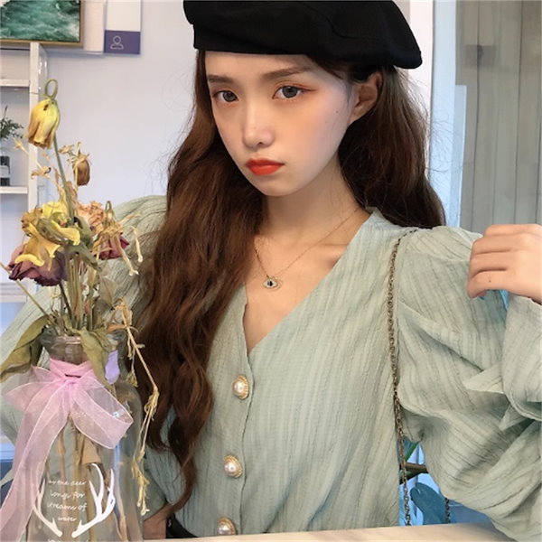 Qoo10] トップス ブラウス ロング丈 萌え袖 袖