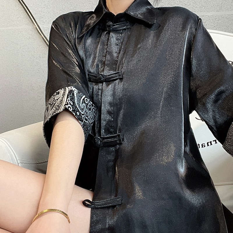 セットアップショートパンツ 夏 チャイナ風服 普段着 改良唐装アウター シャツ 半袖 カーディガン レディース 黒 薄手 セットアップショートパンツ 夏 チャイナ風服 普段着 改良唐装アウター シャツ 半袖 カーディガン レディース 黒 薄手