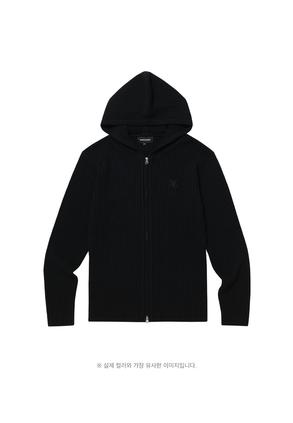 WOOALONG】 SIGNATURE HOOD KNIT ZIP-UP : BLACK