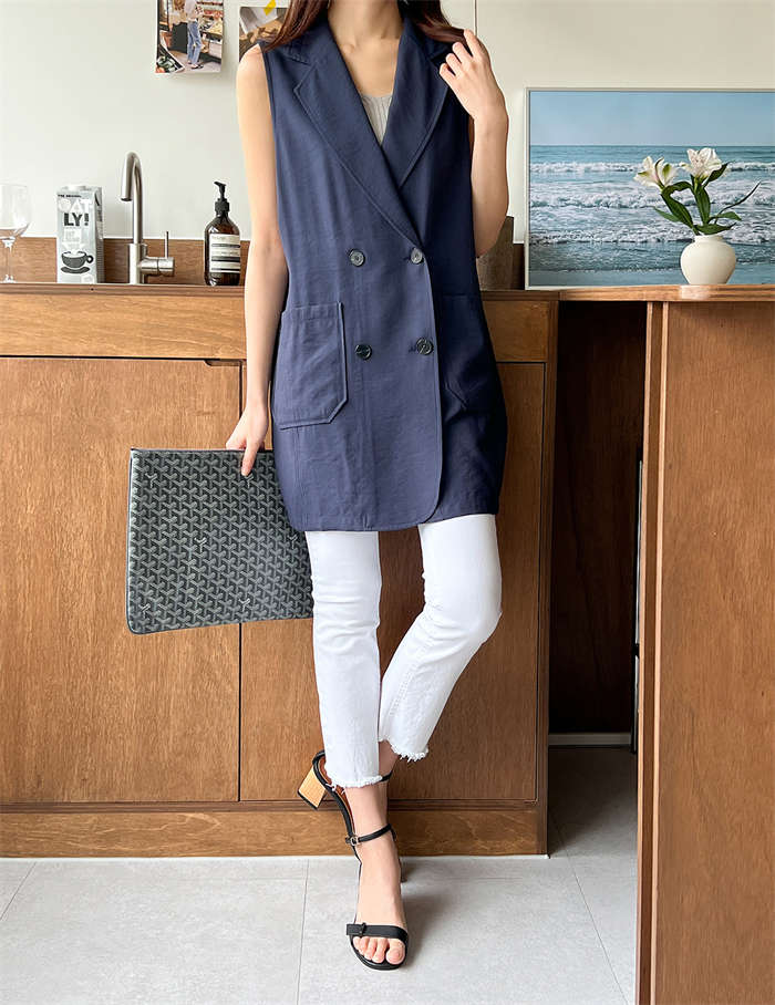 ジレ レディース 春夏 40代 ジレ ベスト ノースリーブ ロングジレ トレンチベスト 無地 ジレンチ トップス ロングベスト サマーベスト ポケットある コットン トレンチベスト スーツベスト 無地