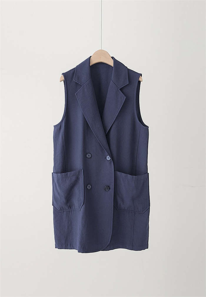 ジレ レディース 春夏 40代 ジレ ベスト ノースリーブ ロングジレ トレンチベスト 無地 ジレンチ トップス ロングベスト サマーベスト ポケットある コットン トレンチベスト スーツベスト 無地