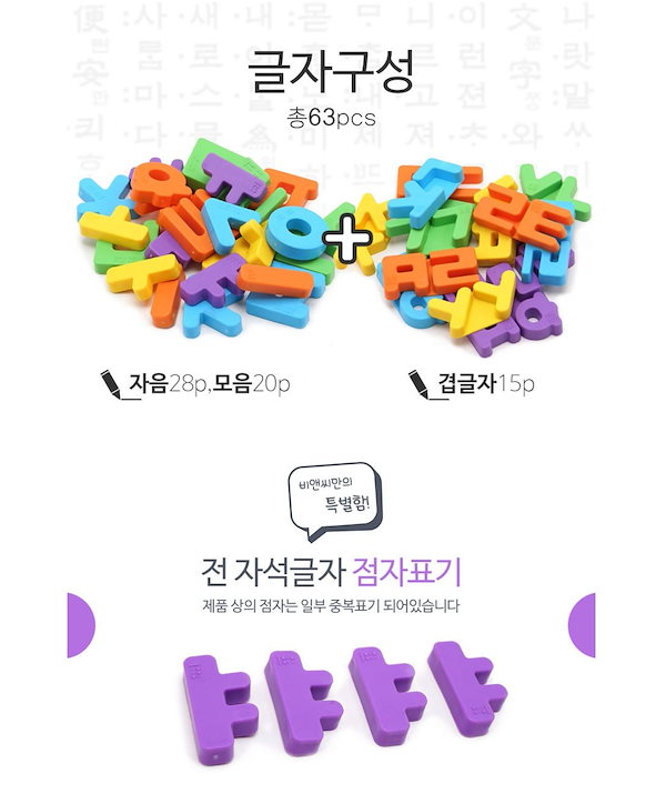 Qoo10] 韓国語勉強ハングル磁石 63pcsセット