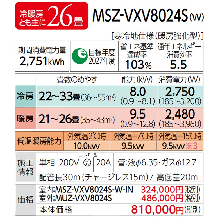 エアコン 主に26畳 三菱電機 ズバ暖霧ヶ峰 2024年 モデル VXVシリーズ ホワイト ムーブアイmirA.I.+単相 200V MSZ-VXV8024S-W エアコン 主に26畳 三菱電機 ズバ暖霧ヶ峰 2024年 モデル VXVシリーズ ホワイト ムーブアイmirA.I.+単相 200V MSZ-VXV8024S-W