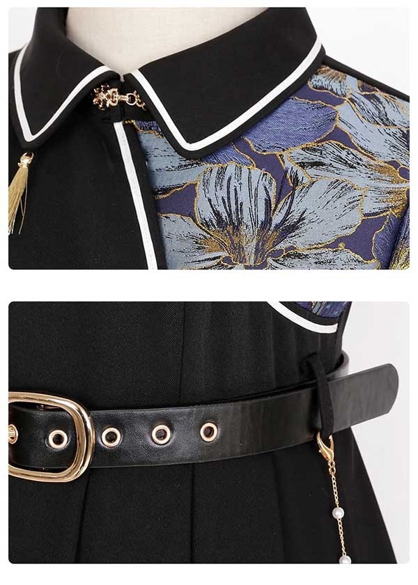 チャイナワンピース 中華風 和柄 ベルト付き 半袖 長袖 切り替え ハイウエスト エスニック レディース ワンピース 個性的 原宿系 青文字系 カジュアル ファッション S M L