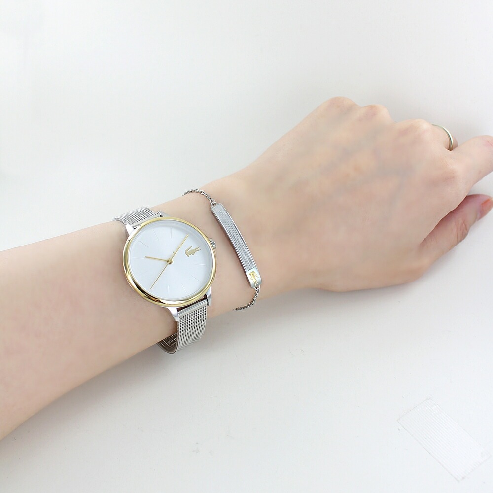 箱ボロ・BOX訳あり ラコステ レディース 腕時計 手表 と ブレスレット 2点セット 女性 ギフト シルバー 時計 チェーンブレスレット おしゃれ 可愛い プレゼント 女友達 妻 母親 誕生日 記念