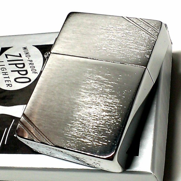 ZIPPO ライター ジッポ 1935 復刻レプリカ シルバーサテン ダイアゴナルライン 両面 3バレル シンプル アンティーク 角型 メンズ ギフト プレゼント