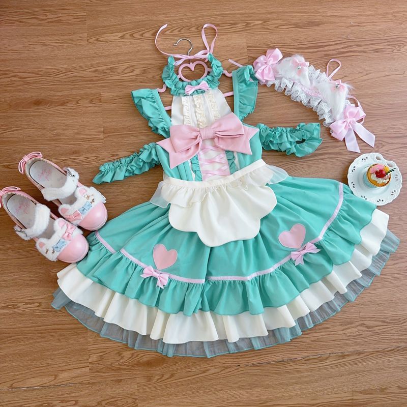 ロリータ 二次元 メイド服 コスプレ ダークナイトにゃんこ娘ロリータ 洋装学院祭用スイート メイド キャミソール ワンピース ドレス 韓国ファッション