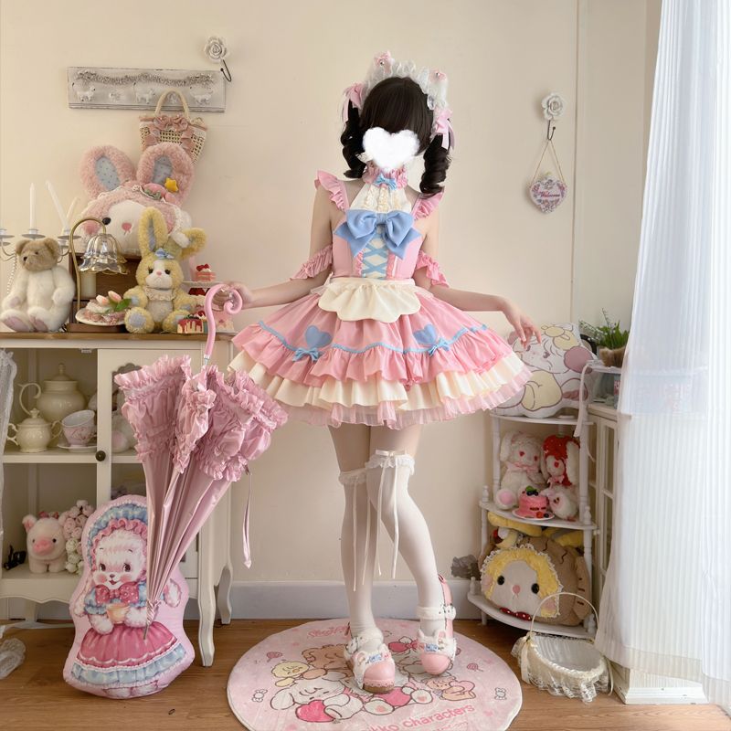 ロリータ 二次元 メイド服 コスプレ ダークナイトにゃんこ娘ロリータ 洋装学院祭用スイート メイド キャミソール ワンピース ドレス 韓国ファッション