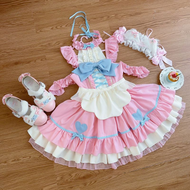ロリータ 二次元 メイド服 コスプレ ダークナイトにゃんこ娘ロリータ 洋装学院祭用スイート メイド キャミソール ワンピース ドレス 韓国ファッション