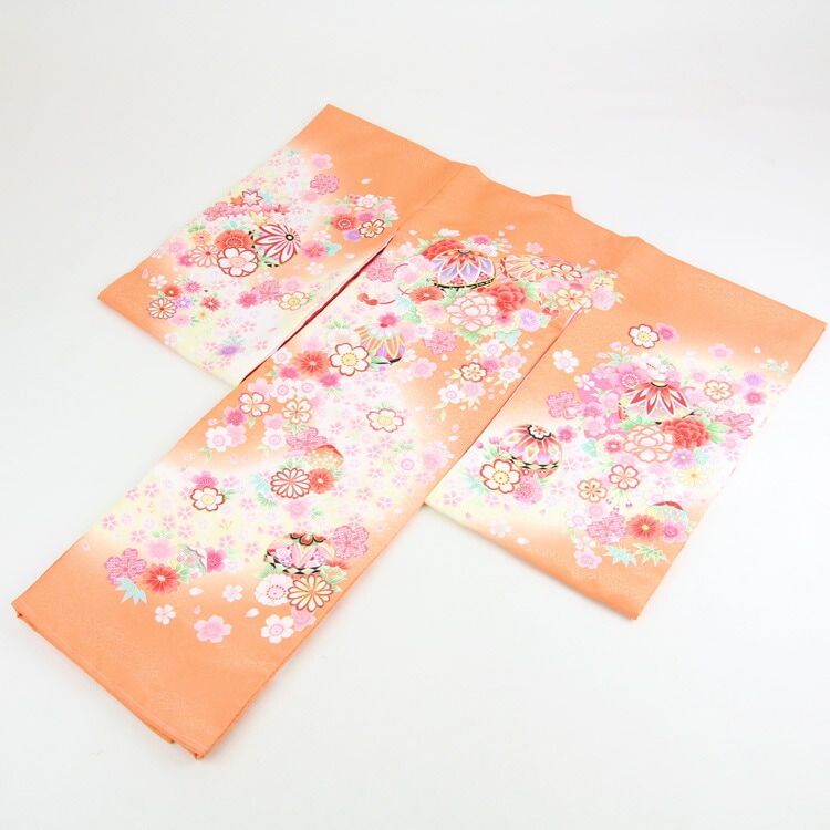 レンタル お宮参り 着物 女の子 レンタル オレンジ地に鞠刺繍と牡丹貝袷お宮参り レンタル 衣装 女児 祝着　初着 産着 レンタル衣装