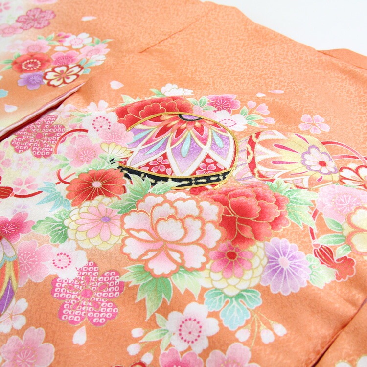 レンタル お宮参り 着物 女の子 レンタル オレンジ地に鞠刺繍と牡丹貝袷お宮参り レンタル 衣装 女児 祝着　初着 産着 レンタル衣装
