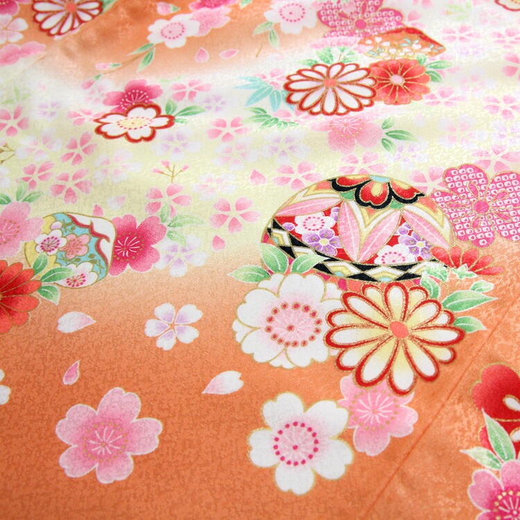 レンタル お宮参り 着物 女の子 レンタル オレンジ地に鞠刺繍と牡丹貝袷お宮参り レンタル 衣装 女児 祝着　初着 産着 レンタル衣装