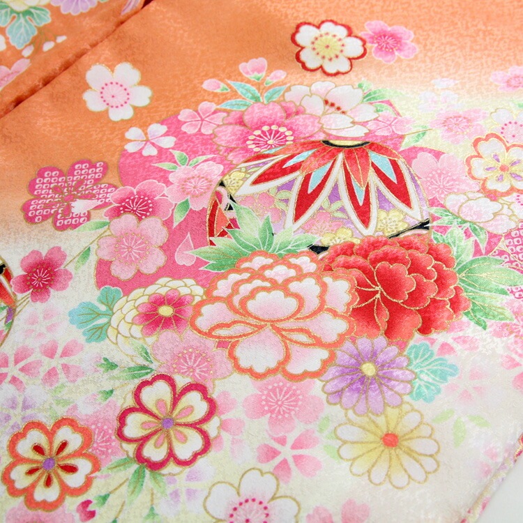 レンタル お宮参り 着物 女の子 レンタル オレンジ地に鞠刺繍と牡丹貝袷お宮参り レンタル 衣装 女児 祝着　初着 産着 レンタル衣装