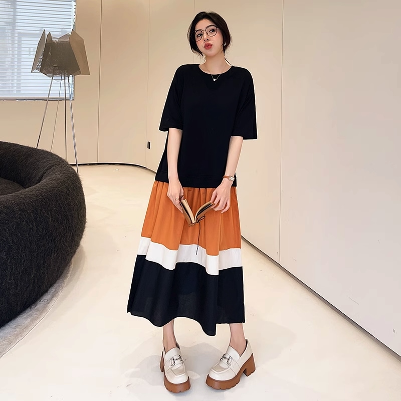 シンプル 半袖 ロングワンピース★大人 かわいい おしゃれ 上品 レディース ワンピース 膝上 半袖 Vネック Aライン ふわふわ