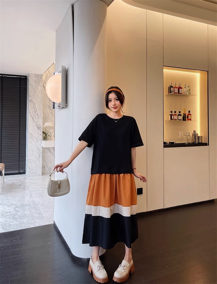 シンプル 半袖 ロングワンピース★大人 かわいい おしゃれ 上品 レディース ワンピース 膝上 半袖 Vネック Aライン ふわふわ