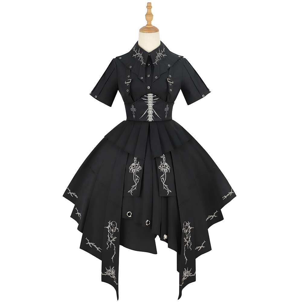 霧の棘 純黒op ミリタリーloオリジナルロリータデザインワンピース 霧の棘 純黒op ミリタリーloオリジナルロリータデザインワンピース