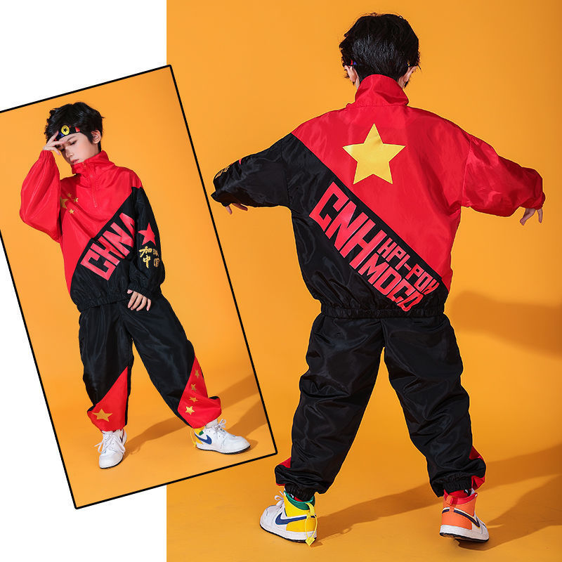 【3650人コレクション】ストリートダンス子供ファッション服秋ヒップホップゆるいジャズ愛国スーツ男女童架子鼓運動会演出服