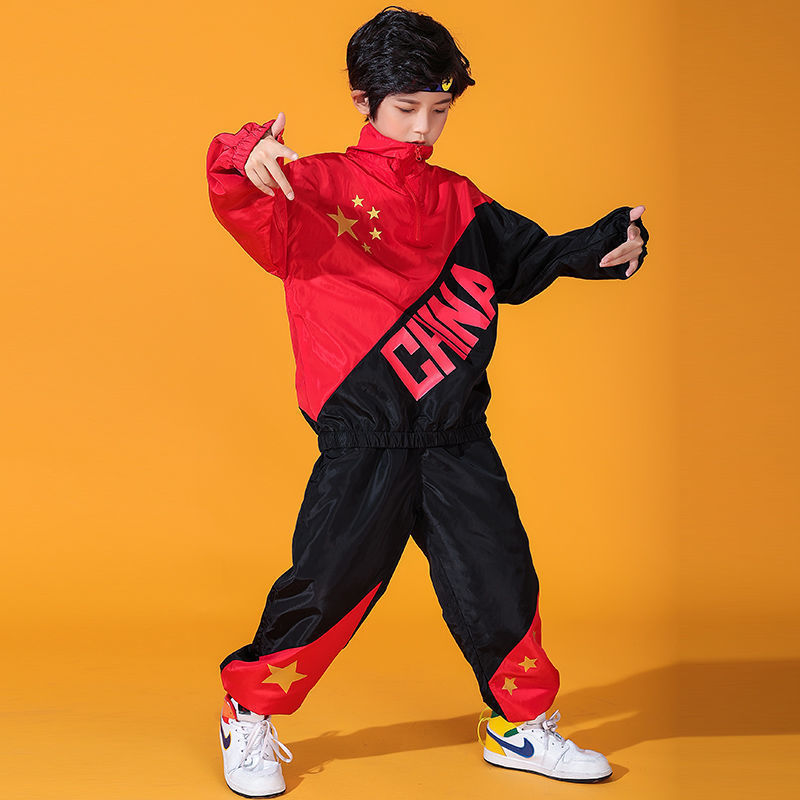 【3650人コレクション】ストリートダンス子供ファッション服秋ヒップホップゆるいジャズ愛国スーツ男女童架子鼓運動会演出服
