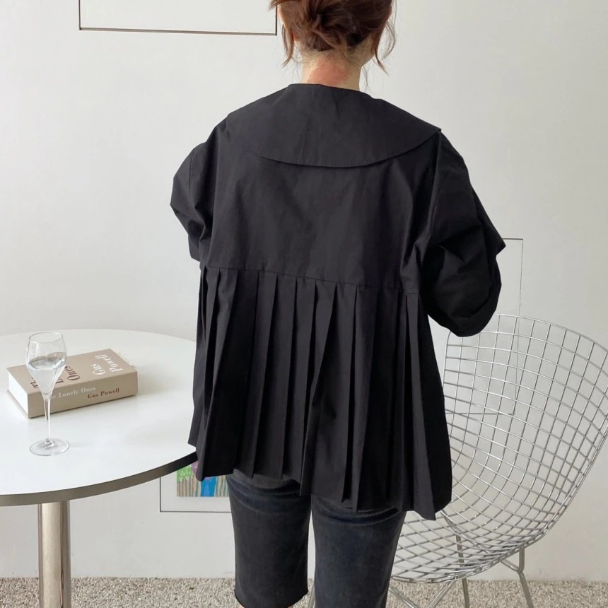 今っぽシアーシャツ使える!シフォンブラウス韓国2023秋の新型韓国系デザイン感背中百ひだゆるい人形襟長袖シャツ上着女 今っぽシアーシャツ使える!シフォンブラウス韓国2023秋の新型韓国系デザイン感背中百ひだゆるい人形襟長袖シャツ上着女