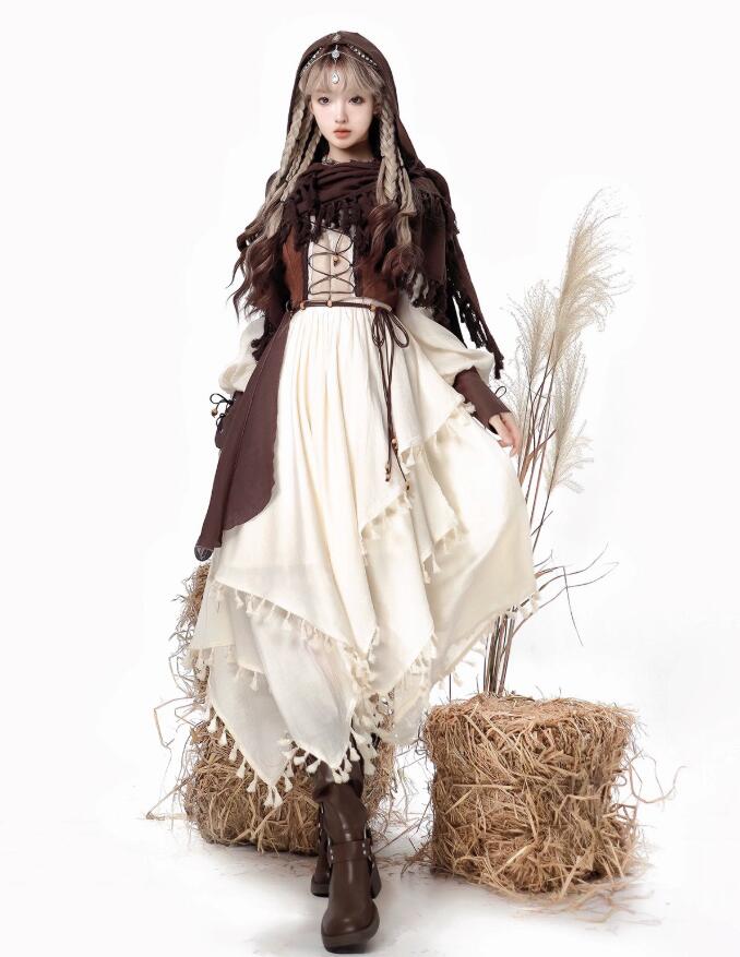 レディース ハロウィン コスプレ衣装 ゴシック 魔女 悪魔 変身仮装 長袖ドレス レースアップベスト マント エスニック 演出服 砂漠 撮影衣装 学園祭 文化祭 発表会 舞台劇 オペラ 演出服