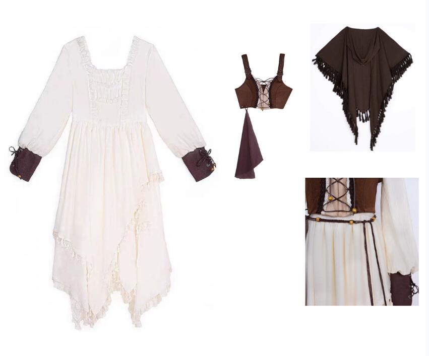 レディース ハロウィン コスプレ衣装 ゴシック 魔女 悪魔 変身仮装 長袖ドレス レースアップベスト マント エスニック 演出服 砂漠 撮影衣装 学園祭 文化祭 発表会 舞台劇 オペラ 演出服