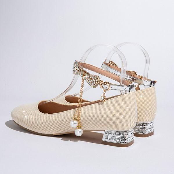 パンプス キラキラ ヒール3cm 太いヒール ローヒール ピンク ゴールド 黒 白 結婚式 ピアノ 発表会 パーティー シューズ 靴 謝恩会