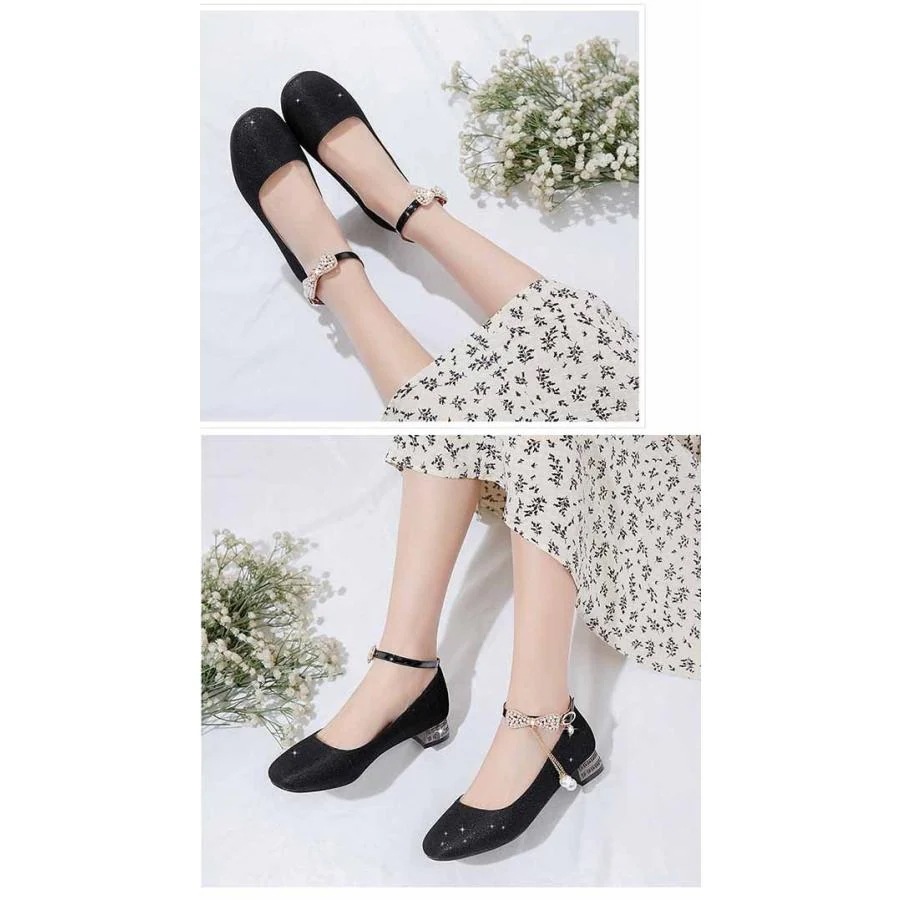 パンプス キラキラ ヒール3cm 太いヒール ローヒール ピンク ゴールド 黒 白 結婚式 ピアノ 発表会 パーティー シューズ 靴 謝恩会