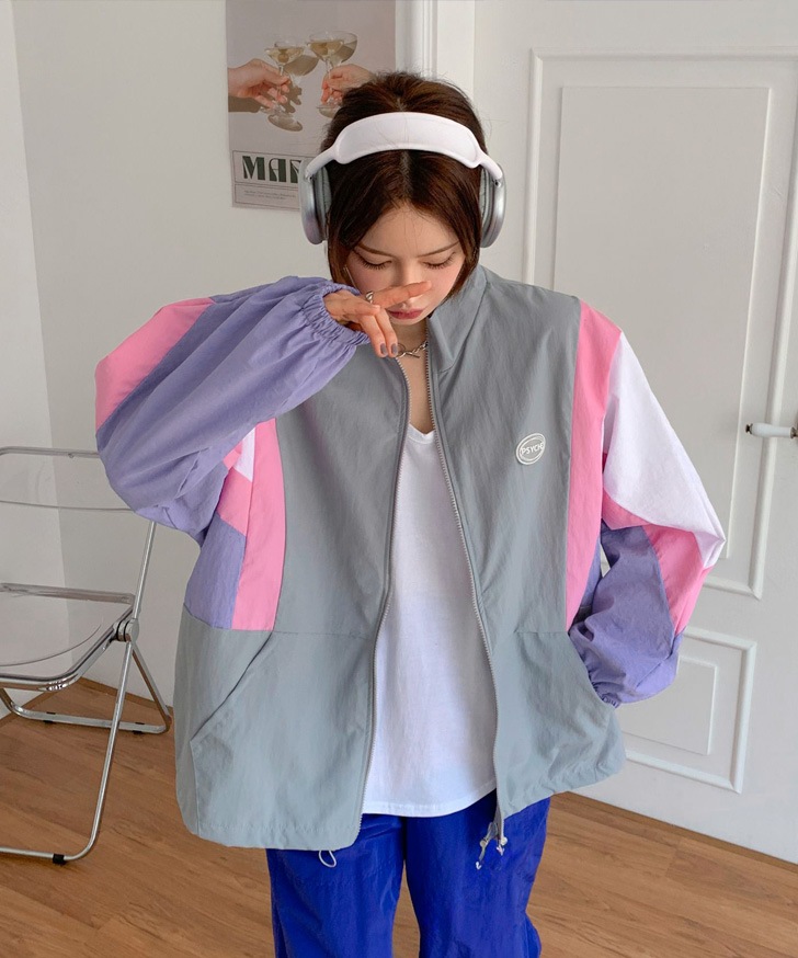 ナイロンタッチマルチカラーワイドジャケット レディース アウター ブルゾン 春 秋 シャカシャカ 撥水 薄手 上着 ビッグシルエット 韓国ファッション ストリート ダンス カジュアル 配色 体型カバー ナイロンタッチマルチカラーワイドジャケット レディース アウター ブルゾン 春 秋 シャカシャカ 撥水 薄手 上着 ビッグシルエット 韓国ファッション ストリート ダンス カジュアル 配色 体型カバー