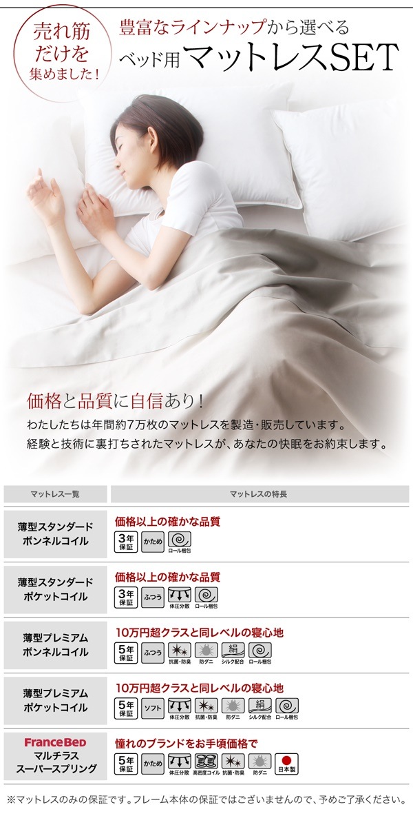 スライド収納付き 大容量チェストベッド [エブリーイン] [薄型スタンダードポケットコイルマットレス付き] セミダブル レギュラー丈 [フレーム色]ホワイト