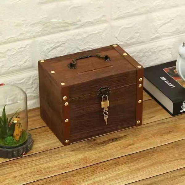 ❤️アンティーク❤️木箱❤️木製❤️宝箱❤️ アンティーク 宝箱 ハート形鍵付き 貯金箱 小物入れ 木製