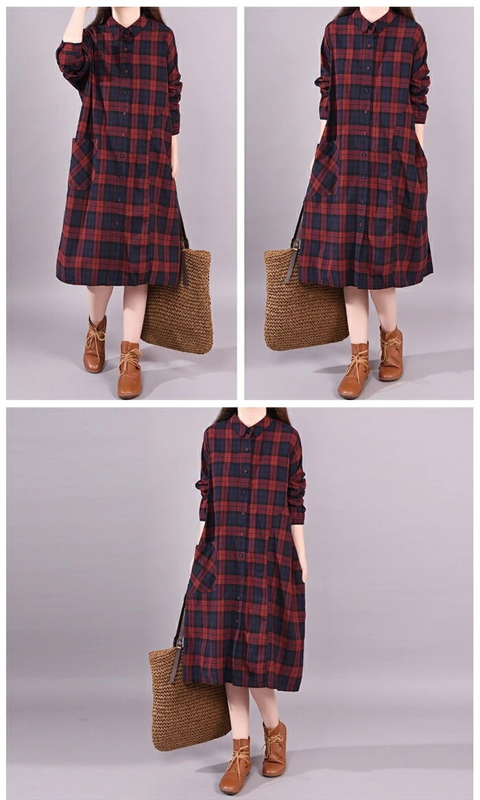 シャツワンピース チェック シャツ ワンピース ロングシャツ 長袖 ミディアム丈 シャツワンピース 大きいサイズ ゆったり 着痩せ 春 夏 秋 冬 シンプル シャツ チュニック　体型カバー ロングワン