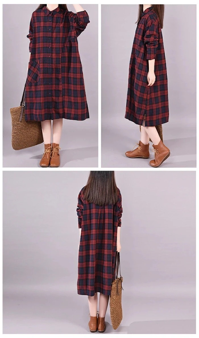 シャツワンピース チェック シャツ ワンピース ロングシャツ 長袖 ミディアム丈 シャツワンピース 大きいサイズ ゆったり 着痩せ 春 夏 秋 冬 シンプル シャツ チュニック　体型カバー ロングワン