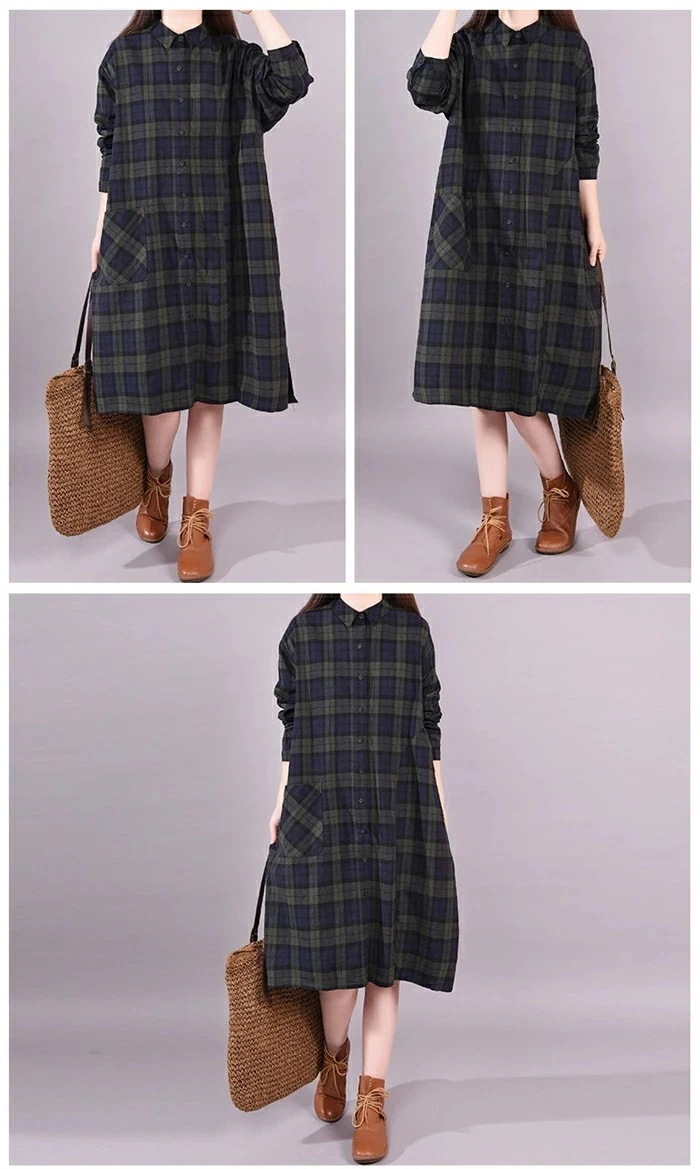 シャツワンピース チェック シャツ ワンピース ロングシャツ 長袖 ミディアム丈 シャツワンピース 大きいサイズ ゆったり 着痩せ 春 夏 秋 冬 シンプル シャツ チュニック　体型カバー ロングワン