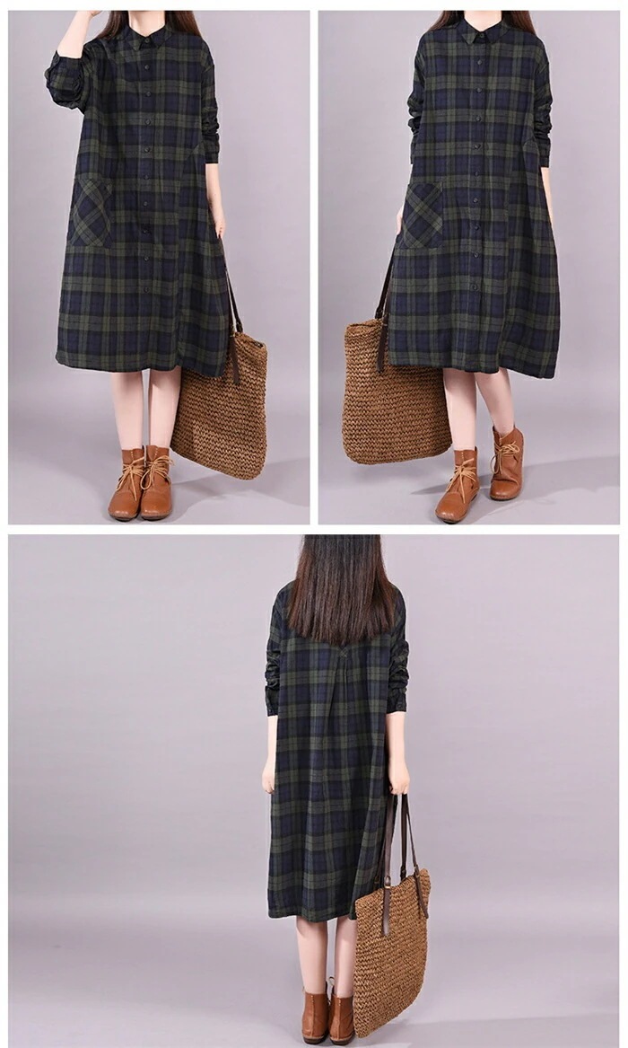 シャツワンピース チェック シャツ ワンピース ロングシャツ 長袖 ミディアム丈 シャツワンピース 大きいサイズ ゆったり 着痩せ 春 夏 秋 冬 シンプル シャツ チュニック　体型カバー ロングワン