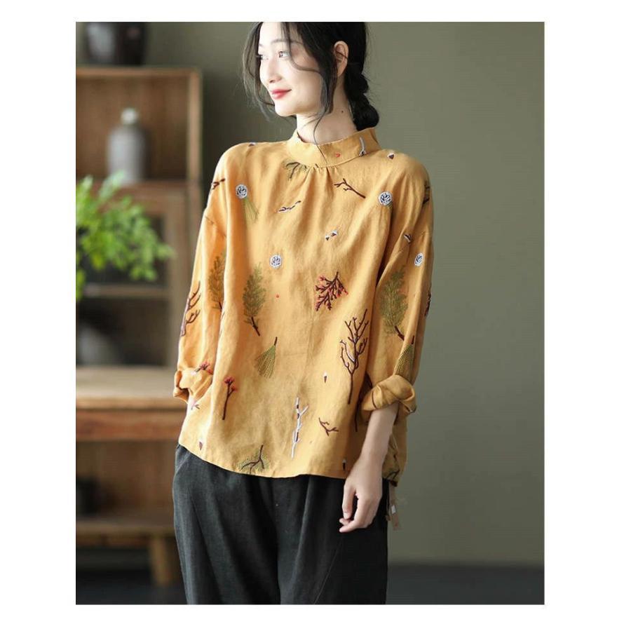 夏新作長袖シャツ リネンシャツ 綿麻シャツ シャツブラウス 刺繍 レディース トップス リバーシブル 通気性 バック開き ボタン留め 春秋 カジュアル 30代 40代 夏新作長袖シャツ リネンシャツ 綿麻シャツ シャツブラウス 刺繍 レディース トップス リバーシブル 通気性 バック開き ボタン留め 春秋 カジュアル 30代 40代