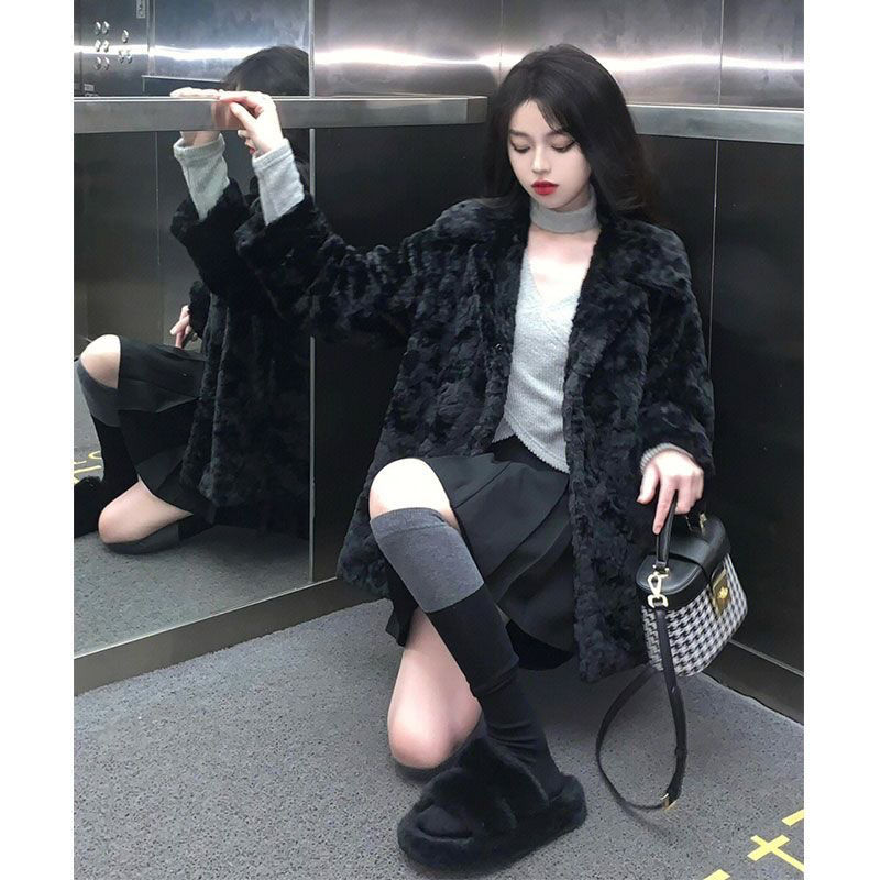 カジュアルエコファー ファージャケットコートゆったり着痩せウター ふわふわ モコモココート ロングコート