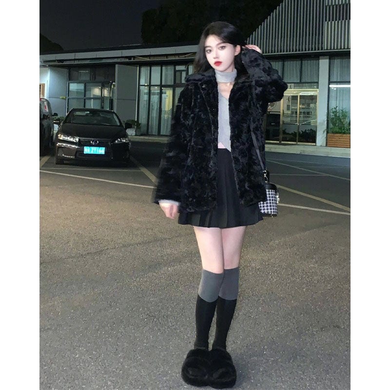 カジュアルエコファー ファージャケットコートゆったり着痩せウター ふわふわ モコモココート ロングコート