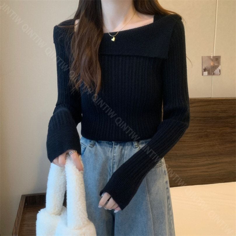 クーポン デザインネック ニット レデイース セーター春夏 トップス 長袖 薄手 秋ニット 無地 トップス ストレッチ 柔らかい 着痩せ 体型カバー 定番 シンプル オフィスセーター カジュアル プル