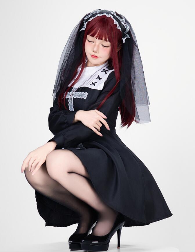 女性 ハロウィン コスプレ 衣装 ゴシック 暗黒風 ドレス 鬼花嫁 吸血鬼 修道女 巫女 コスプレ衣装 膝丈 ハロウィンドレス レディース コスチューム オペラ 演劇 舞台演出服 女性 コスプレ お化